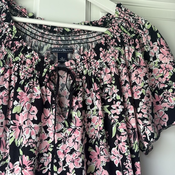 American Living Black and Pink Floral Blouse size large Cottagecore cotton - Picture 3 of 4